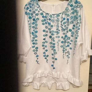High/low White and Blue Women's Top